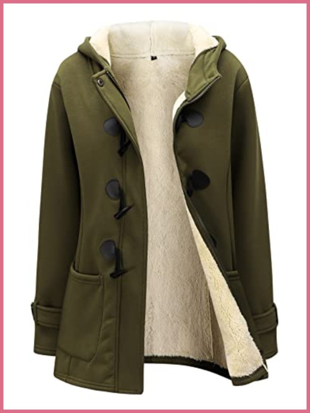 Sherpa Lined Fleece Jacket Hooded Toggle Duffle Coat Women Winter